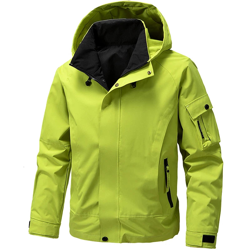 Men's Hiking Jacket Waterproof Hooded Zip Up Jacket Lightweight Spring and Autumn Outerwear Coats Men Camping Trekking Clothes