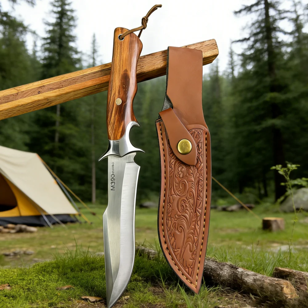 Handmade Forged High Carbon Steel Hunting Knife with Rosewood Handle – Outdoor Camping, Bushcraft, Survival, EDC F