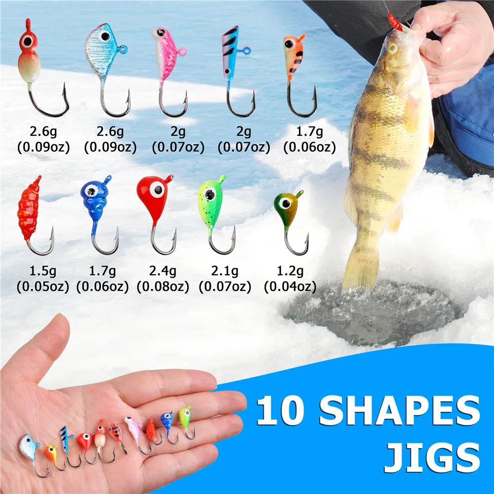 12Pcs Winter Ice Fishing Lure ice jigs for Crappie Bass Panfish 1.2g-2.6g Artificial bait Hard Jig Head Hooks Fishing Kit