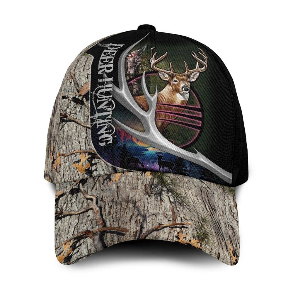 Deer Hunting Camo Baseball Cap with Deer Head & Antlers Design for Outdoor Hunting Gear Camouflage Hat Sport Unisex Snapback