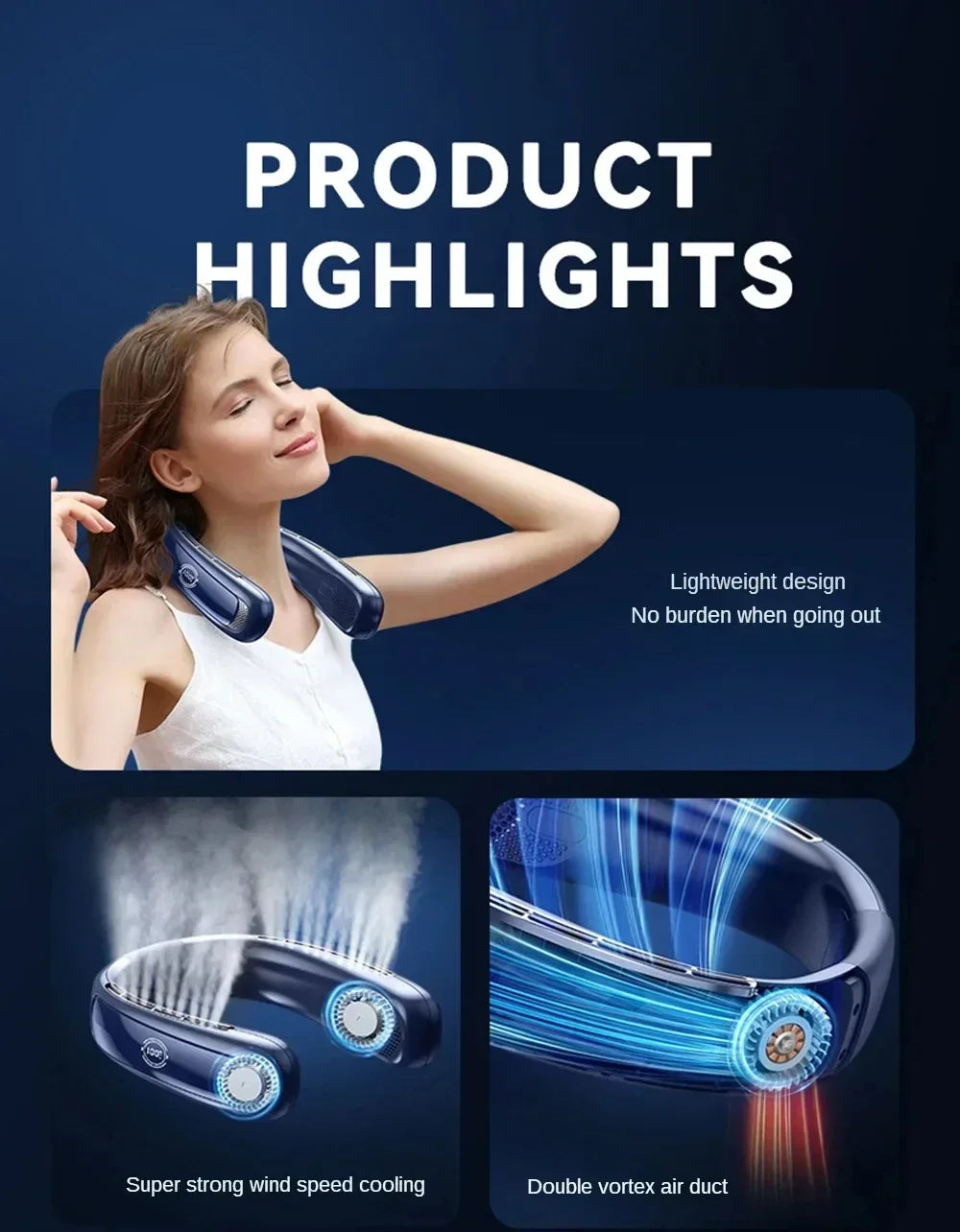 Portable Neck Fan Smart Digital Display USB Rechargeable Outdoors Bladeless Silent Cooling Neck Fan For Summer Sport