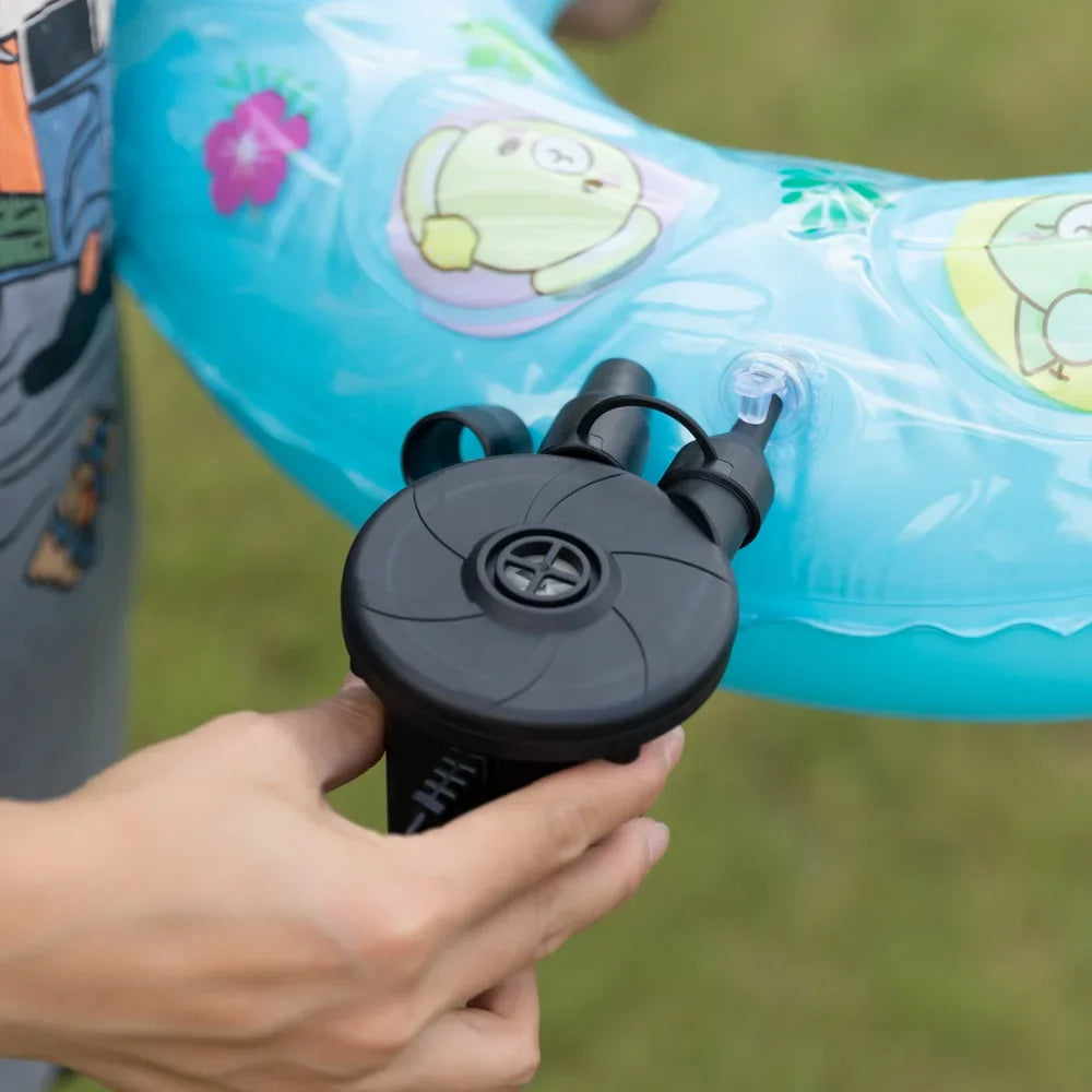 Portable electric air pump with multiple nozzles for quick and easy inflation of air mattresses, pool rafts and inflatable toys