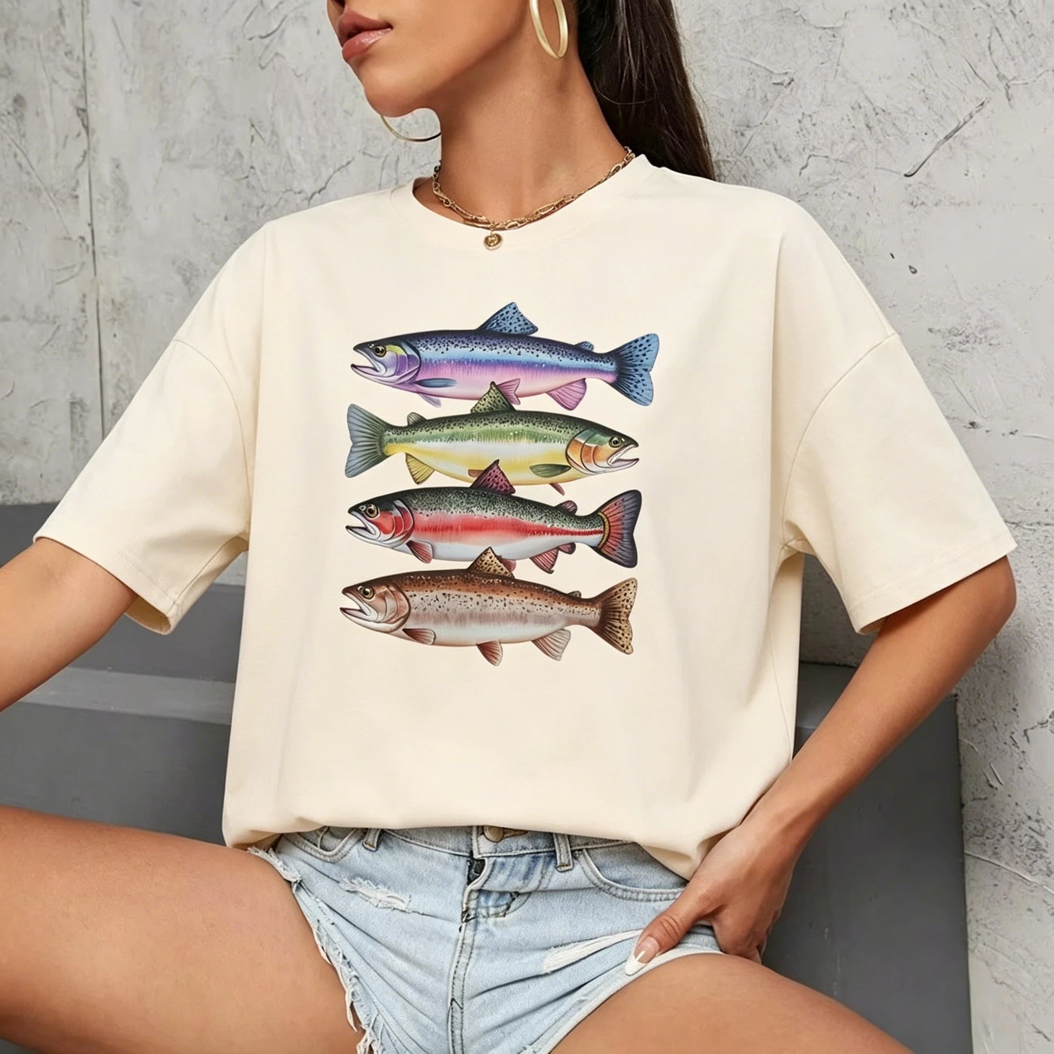 Funny Colorful Fish Print Shirts Humor Tee Short Sleeve Unisex Men Women Clothes Tops New Style Hot Sale Fishing T-shirt for Men