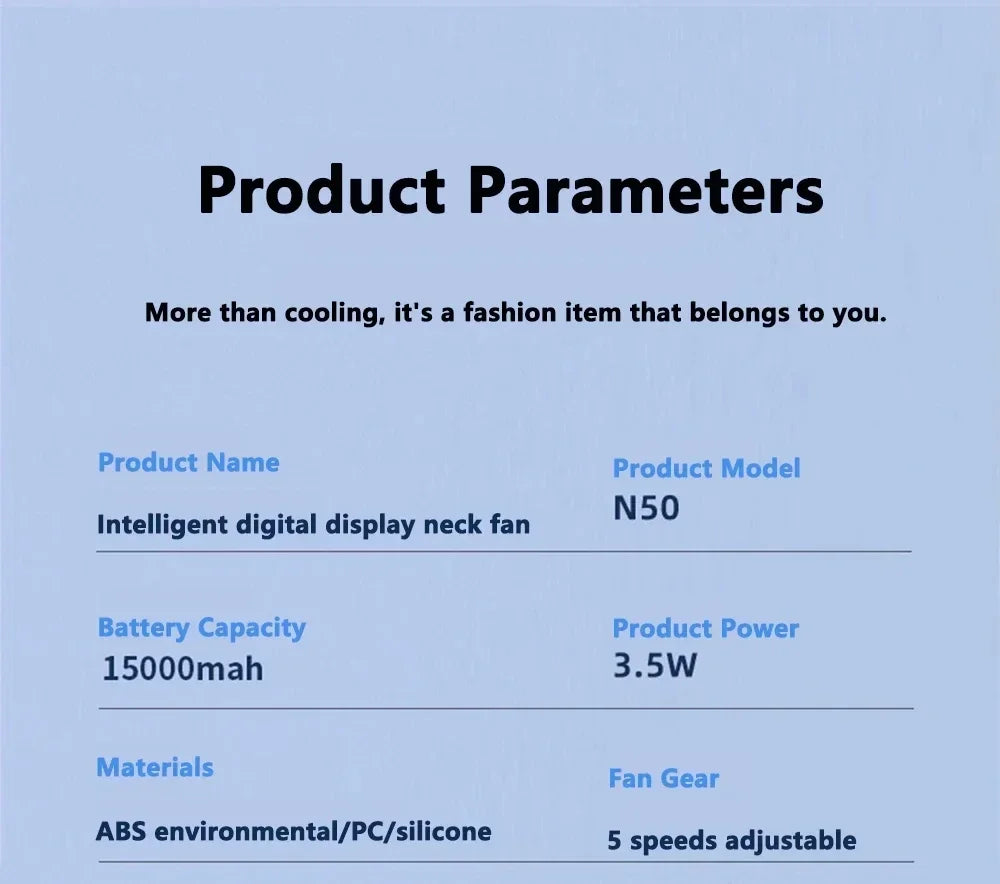 Portable Neck Fan Smart Digital Display USB Rechargeable Outdoors Bladeless Silent Cooling Neck Fan For Summer Sport