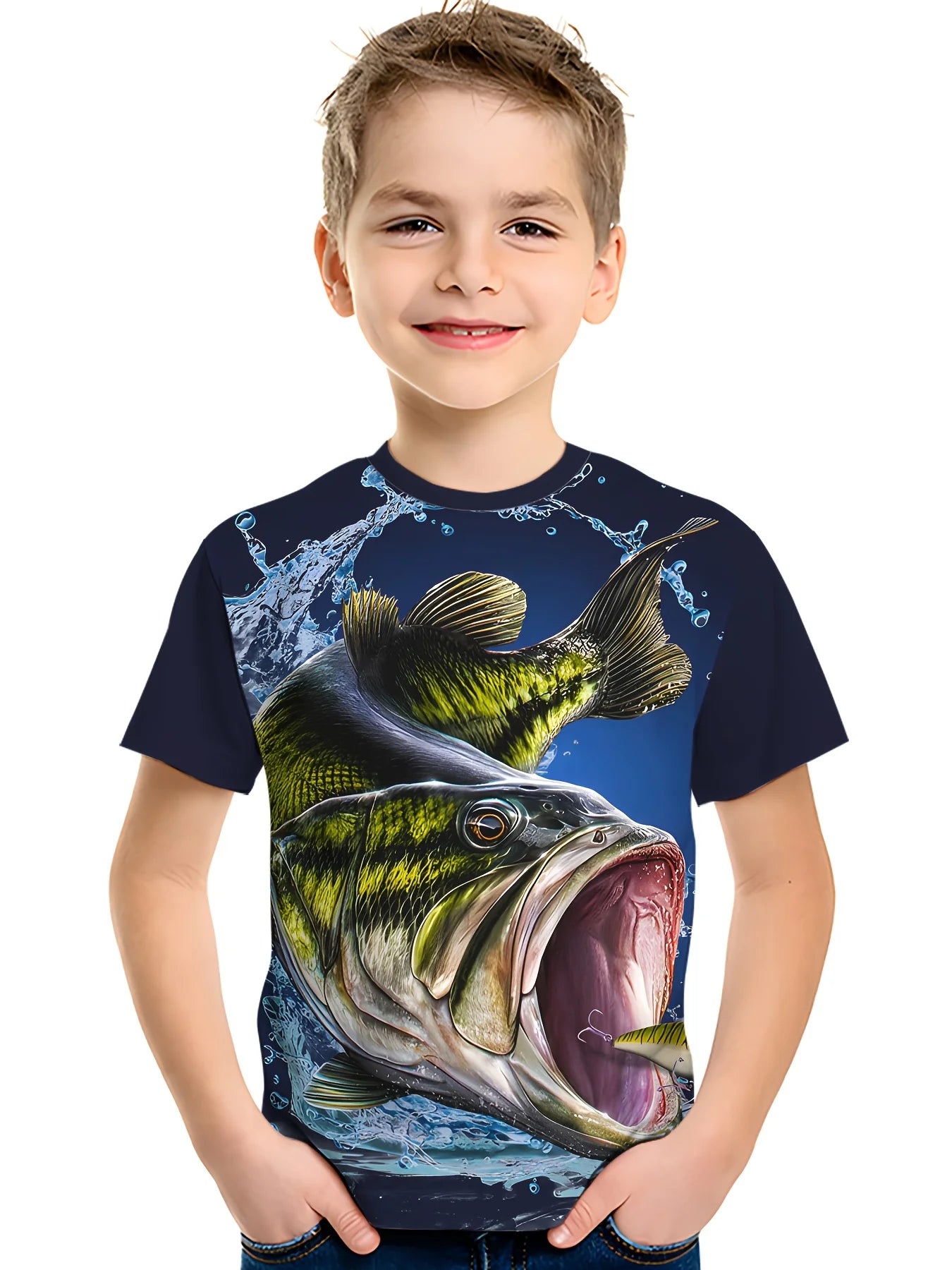 Fish Graphic T-Shirts for Children Short Sleeve Tees Fish Club Wear Oversized T-Shirt Outdoor Fishing Clothing Children T-Shirt