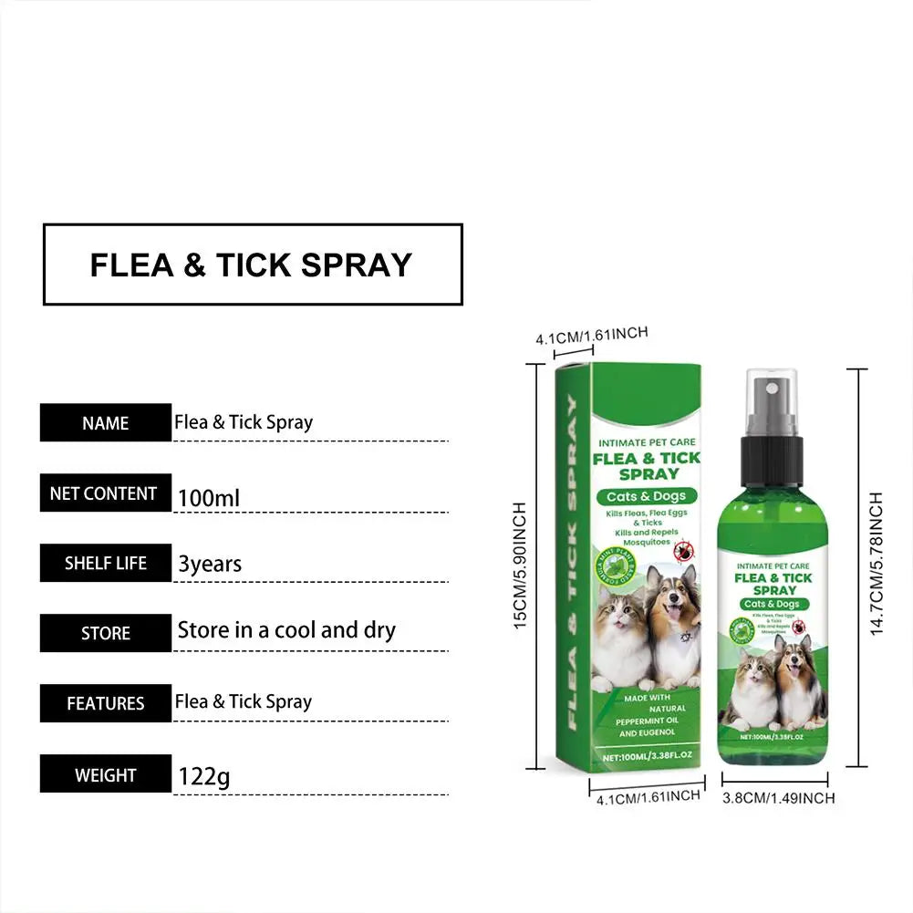Pet Flea & Tick Spray for Dogs Cats 100ml Flea Killer Itching Relief Insect Repellent Mite Lice Mosquitoes Killer Pet Skin Care