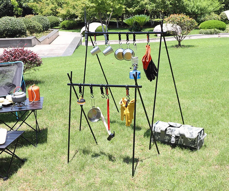 Outdoor Folding Hanging Rack, Camping Cookware and Tableware Storage Hook Rack for Outdoor Hiking, Picnic