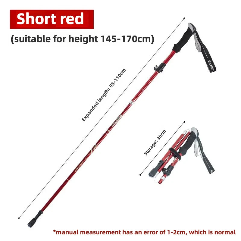 Ultra-Lightweight Aluminum Alloy Folding Hiking Stick Short Retractable Outdoor Hand Walking Stick for Camping And Travel