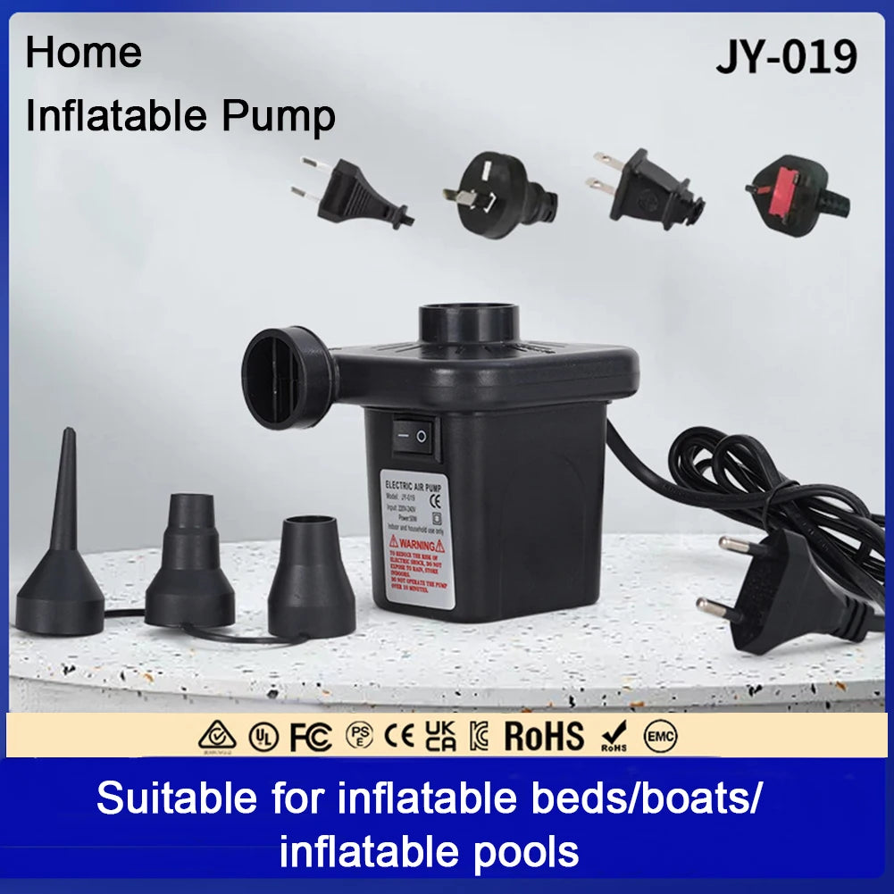 Electric Air Pump with 3 Nozzles Portable Air Mattress Pump Quick-Fill Inflator/Deflator Pumps for Inflatables Air Cushion Bed