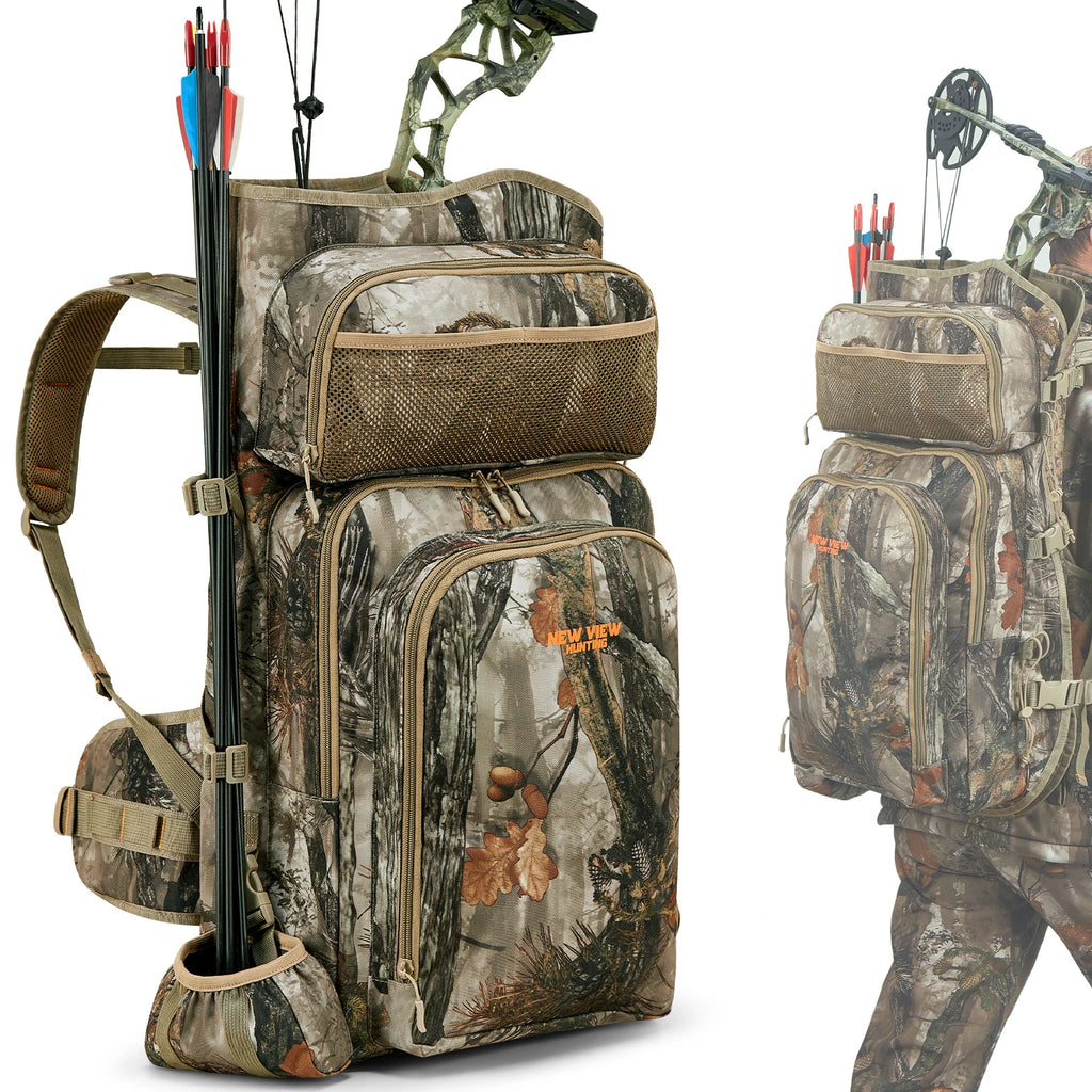Camo Bow Hunting Backpack for Men，Saddle Hunting Back Pack with Bow Holder, Elk and Deer Hunting Bag