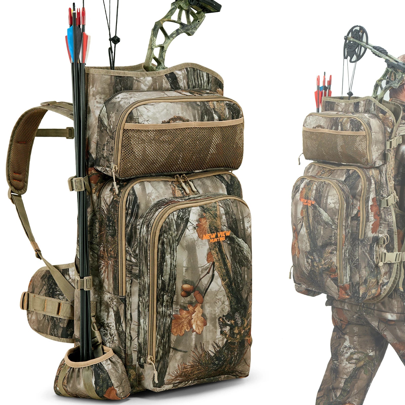 Camo Bow Hunting Backpack for Men，Saddle Hunting Back Pack with Bow Holder, Elk and Deer Hunting Bag