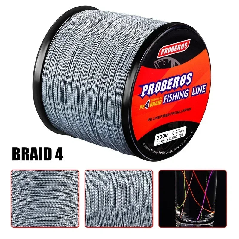 Fishing Line 300M, Durable Dyneema Material, Grey/Yellow/Blue/Green/Red, for Sea Fishing and Rock Fishing Main Line