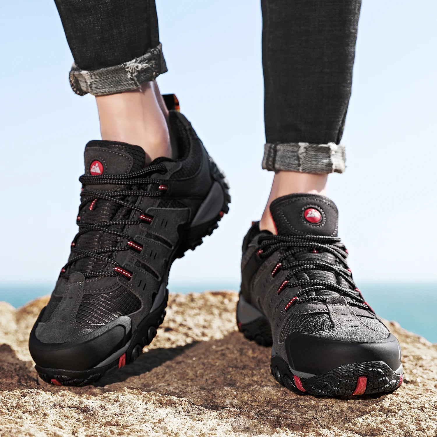 Men's Hiking Shoes Suede Leather Outdoor Shoes Wear-resistant Men Trekking Walking Hunting Tactical Sneakers