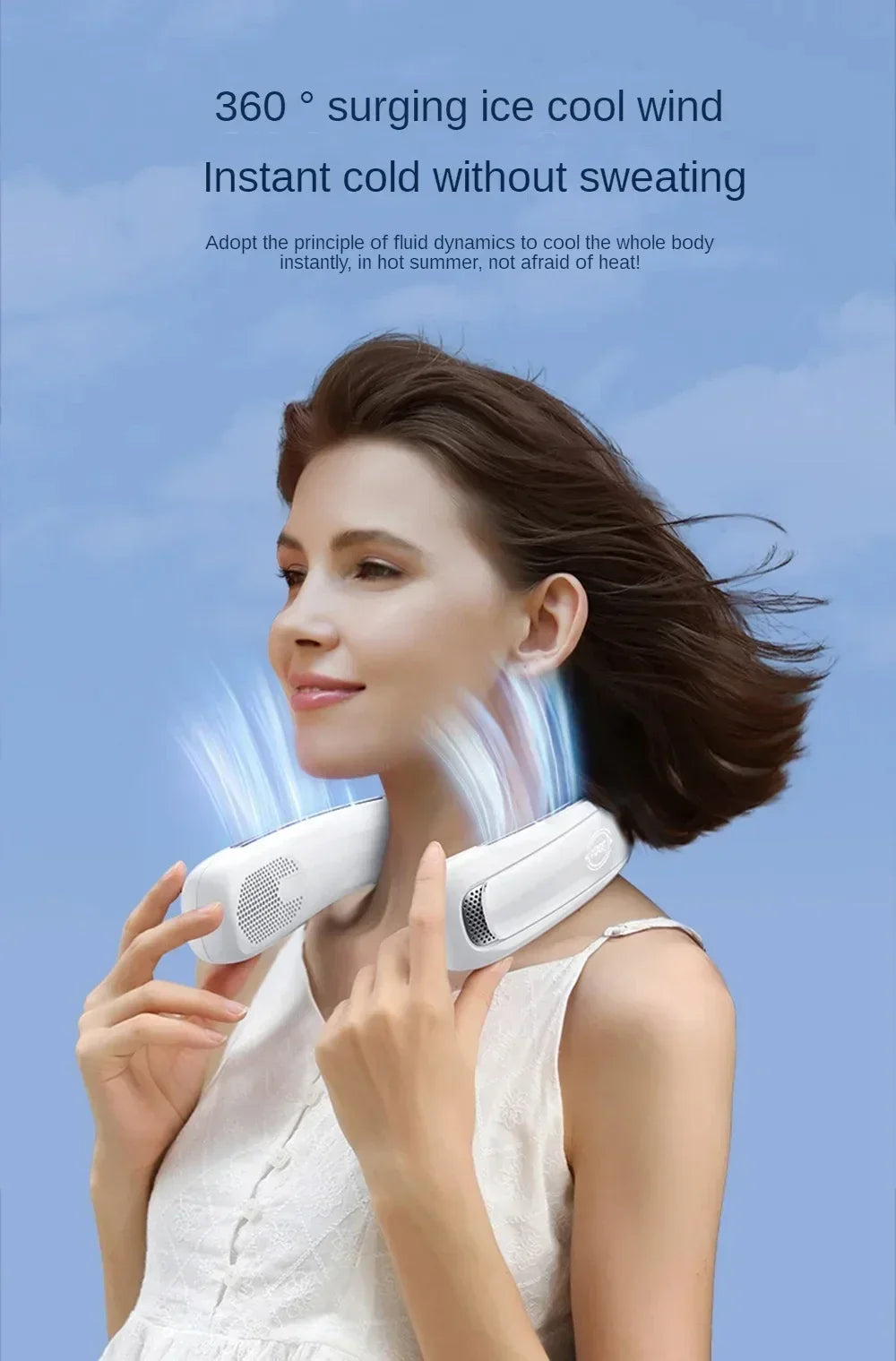 Portable Neck Fan Smart Digital Display USB Rechargeable Outdoors Bladeless Silent Cooling Neck Fan For Summer Sport