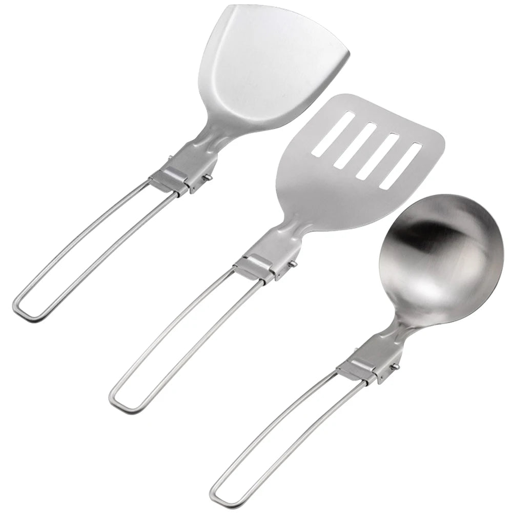 Cooking Utensils Stainless Steel Camping Cooking Utensils Foldable Lightweight Dinnerware Travel Picnic Equipment Supplies
