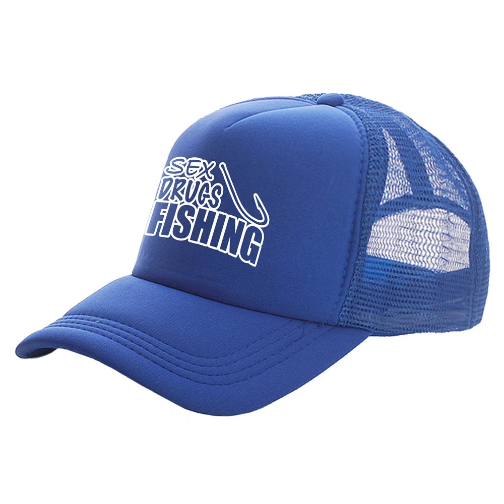 Fish Fishing Man Trucker Caps Men Cool Fisherman Fish Hook Hats Baseball Cap Summer Outdoor Sun Mesh Caps MZ-482