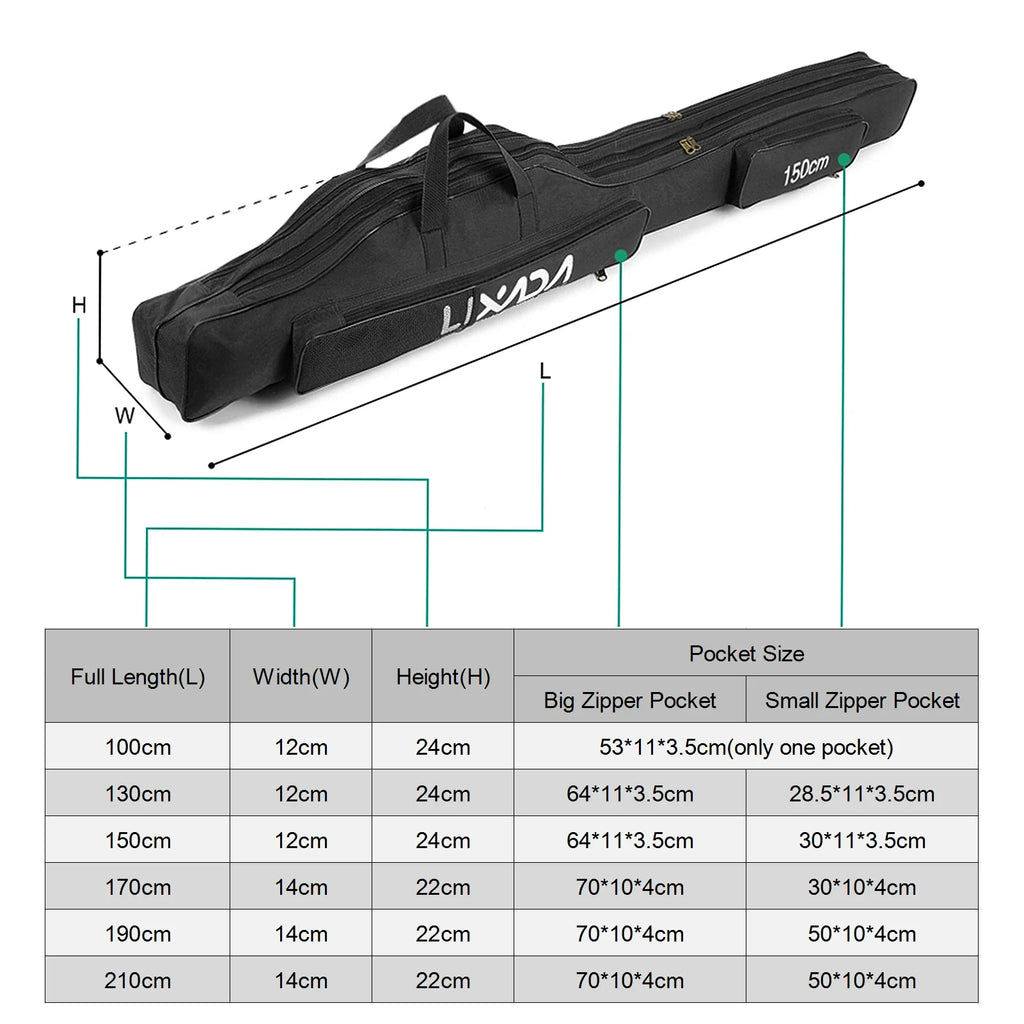 190cm (75 in / 6.2 ft) Portable Folding Fishing Rod & Reel Bag Tackle Storage Carry Case