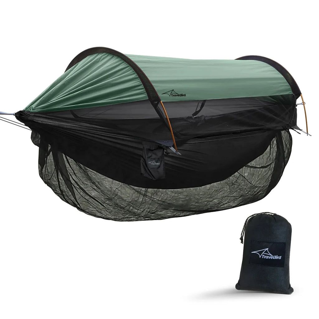Traveler Hammock with Bottom Mosquito Net Removable Mesh Camping Hammock Quick Setup Anti-Mosquito Net for Outdoor Hiking