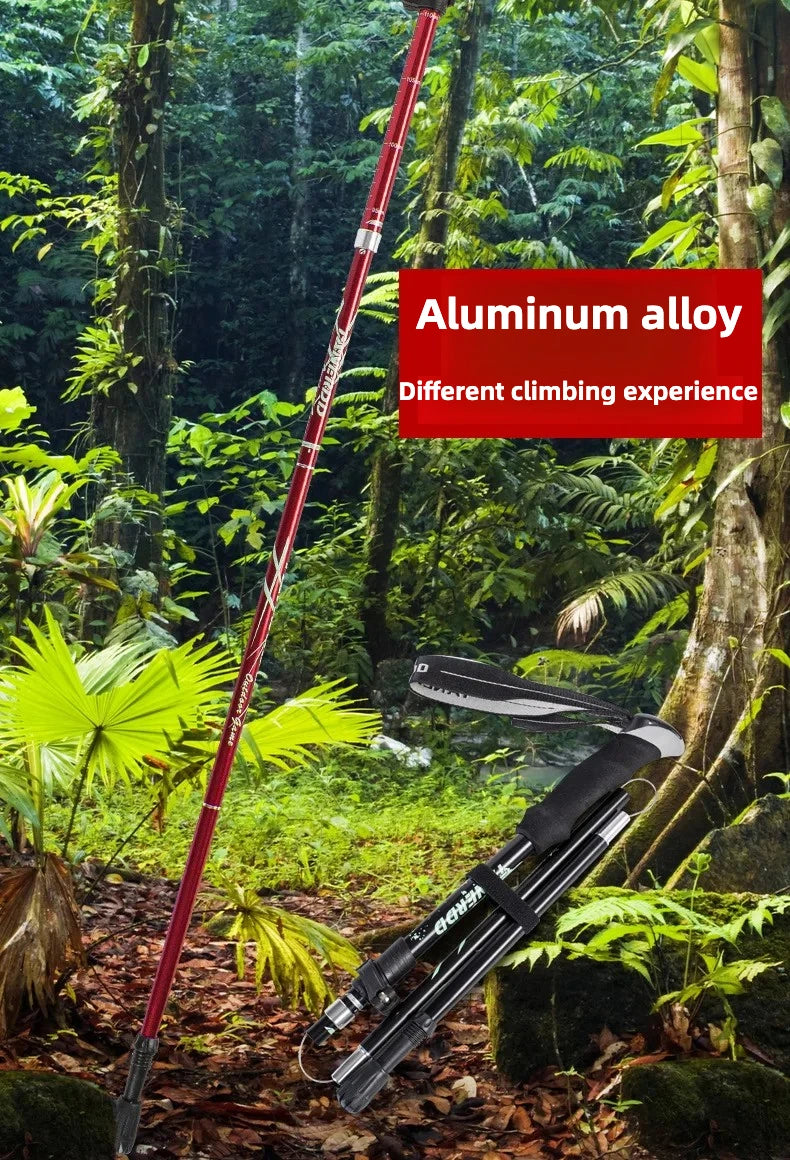 Ultra-Lightweight Aluminum Alloy Folding Hiking Stick Short Retractable Outdoor Hand Walking Stick for Camping And Travel
