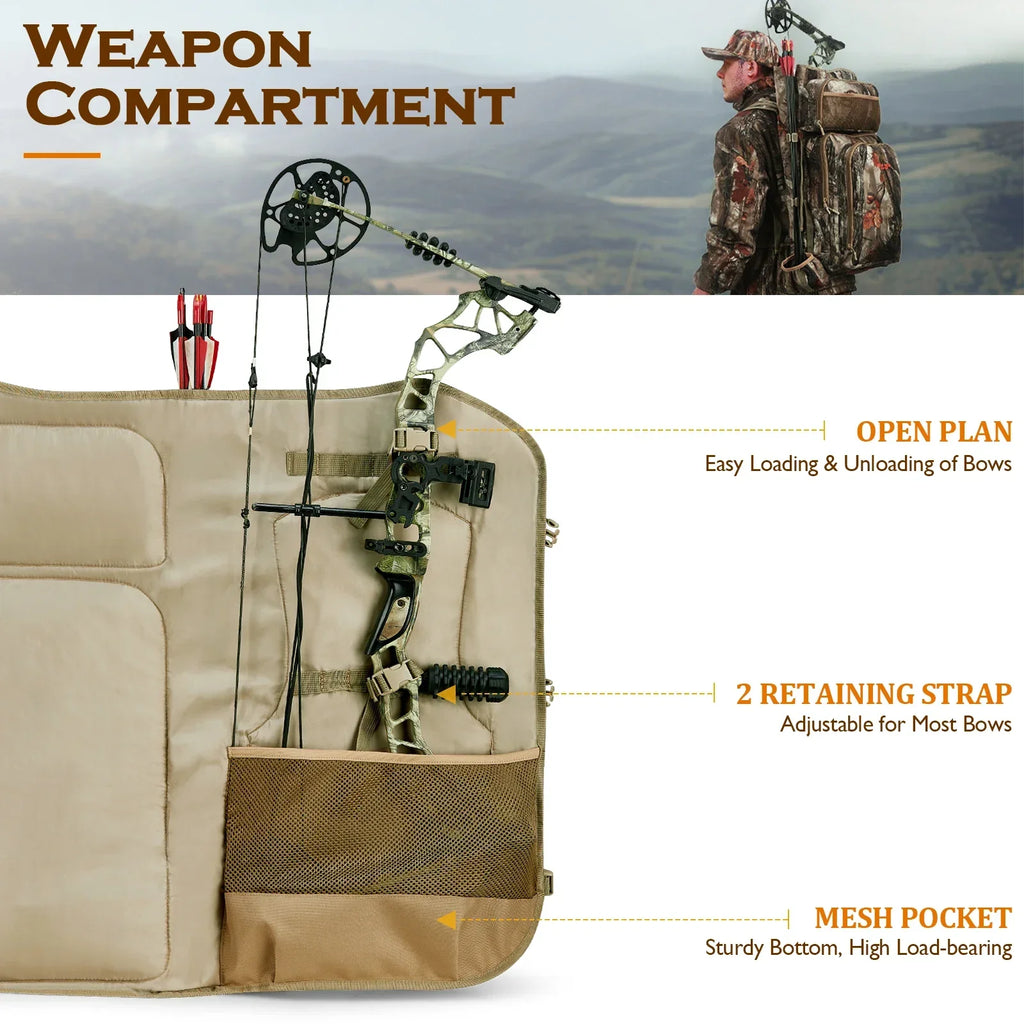 Camo Bow Hunting Backpack for Men，Saddle Hunting Back Pack with Bow Holder, Elk and Deer Hunting Bag