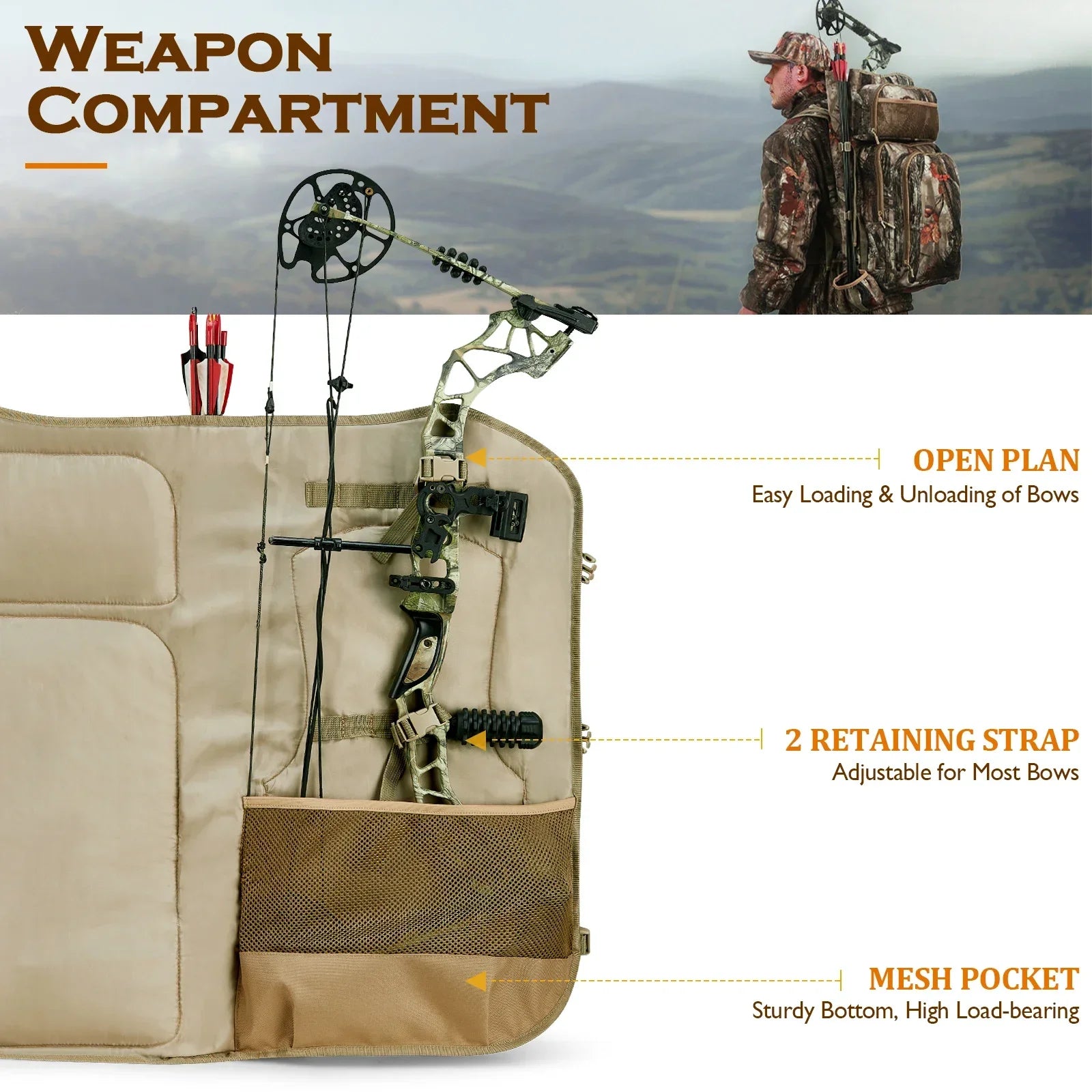 Camo Bow Hunting Backpack for Men，Saddle Hunting Back Pack with Bow Holder, Elk and Deer Hunting Bag