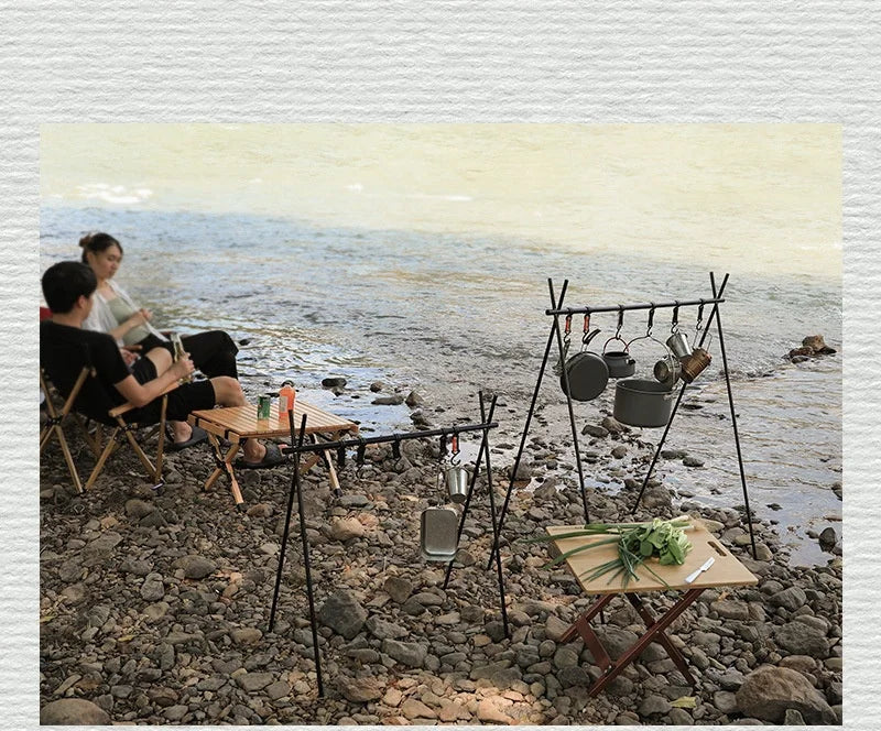 Outdoor Folding Hanging Rack, Camping Cookware and Tableware Storage Hook Rack for Outdoor Hiking, Picnic