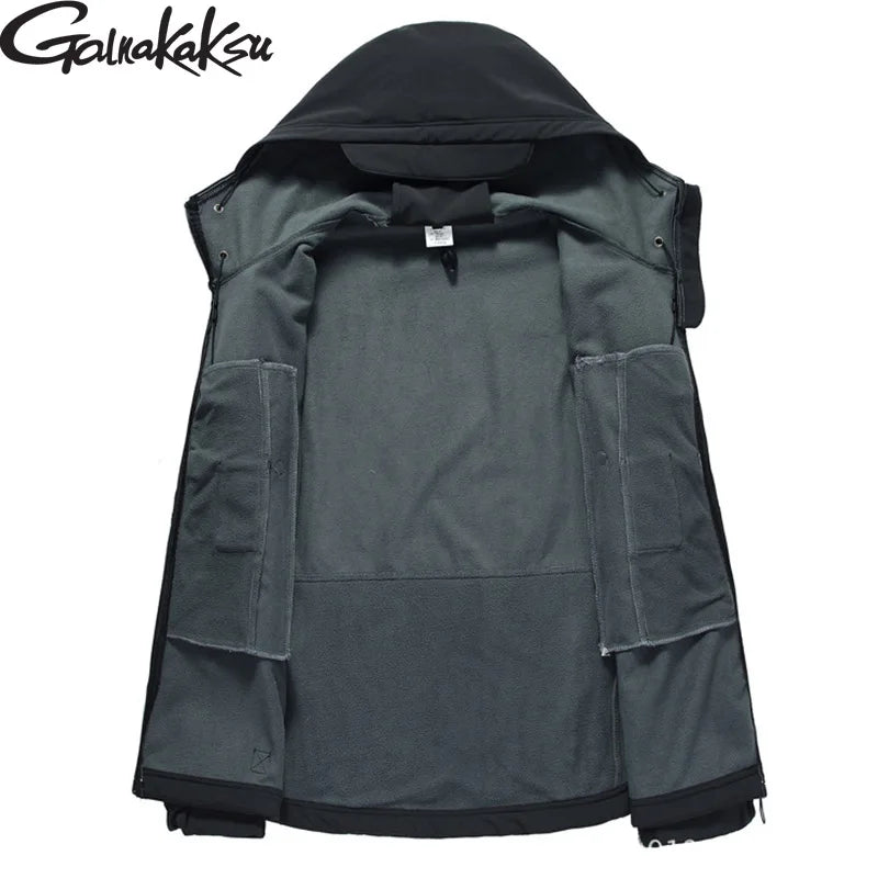 New Fishing Outdoor Jackets Suit Men's Winter Warm Plus Velvet Soft Shell Pants Fishing Ski Mountaineering Clothing Cold Fleece