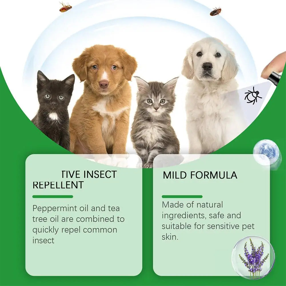 Pet Flea & Tick Spray for Dogs Cats 100ml Flea Killer Itching Relief Insect Repellent Mite Lice Mosquitoes Killer Pet Skin Care