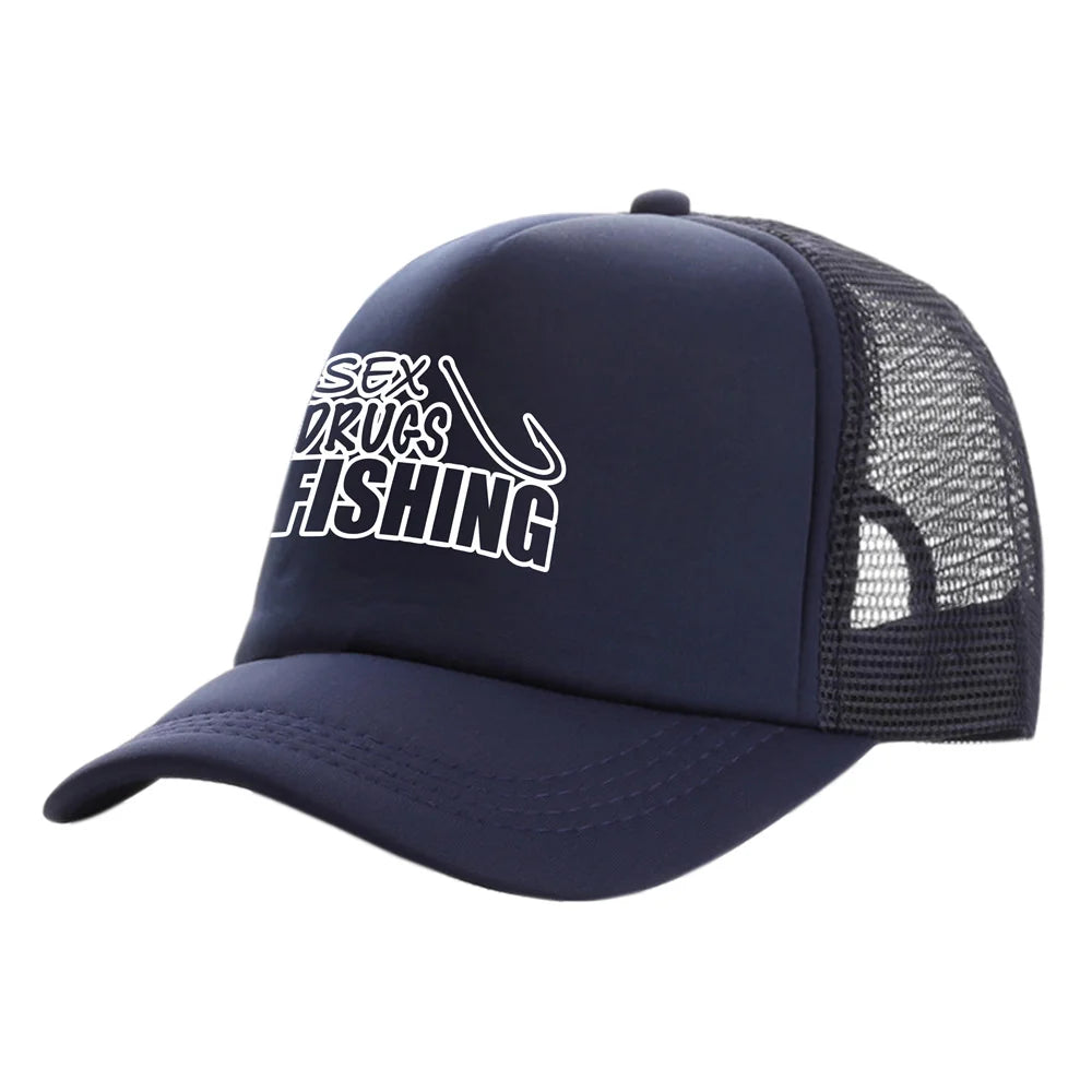 Fish Fishing Man Trucker Caps Men Cool Fisherman Fish Hook Hats Baseball Cap Summer Outdoor Sun Mesh Caps MZ-482
