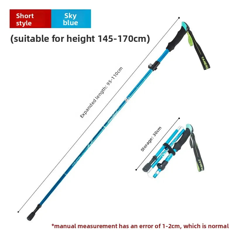 Ultra-Lightweight Aluminum Alloy Folding Hiking Stick Short Retractable Outdoor Hand Walking Stick for Camping And Travel