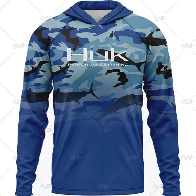 Summer Fishing Shirts HUK Long Sleeve Hooded Fishing Clothing Men's Upf 50+ Jerseys Breathabble Fishing T-shirts Camisa De Pesca