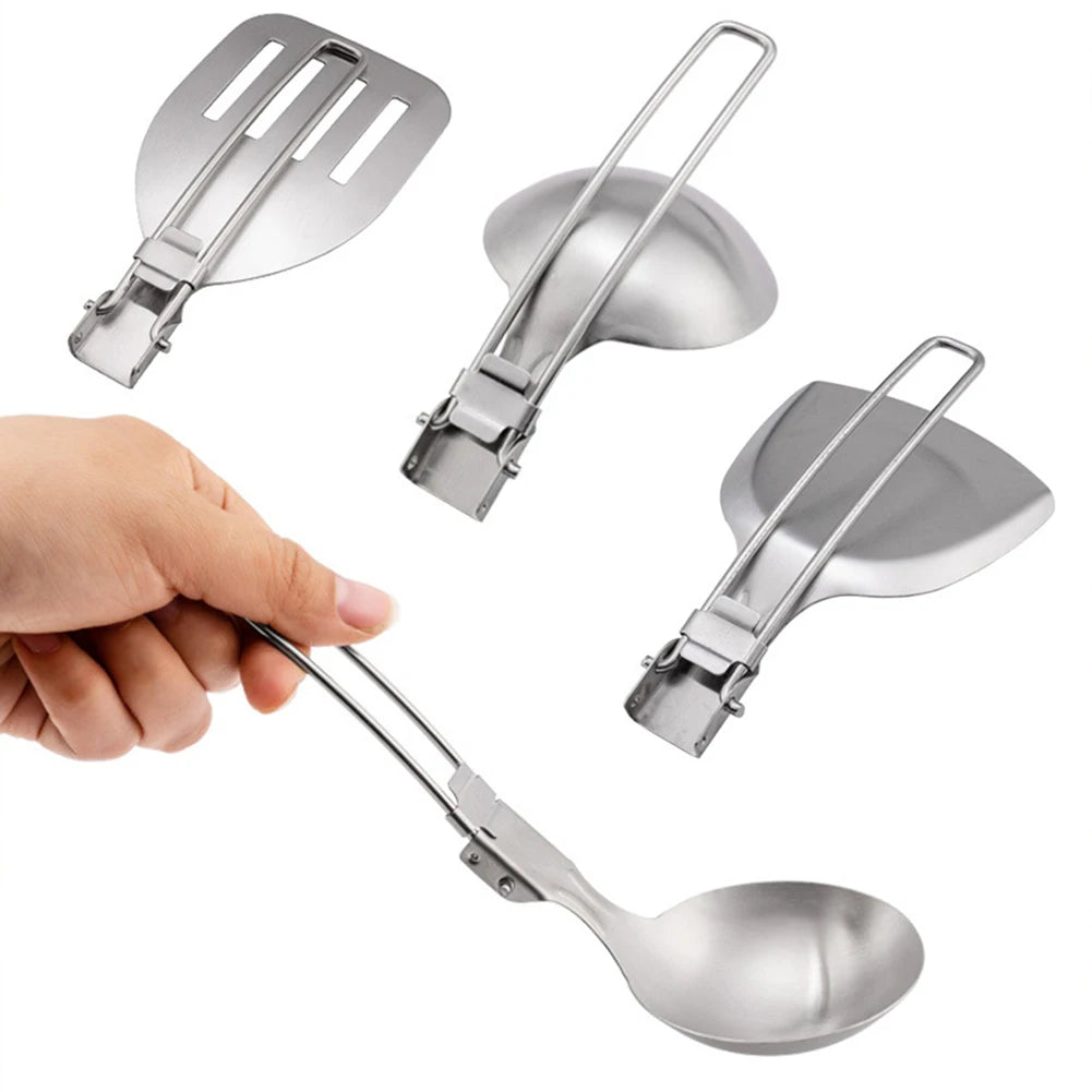Cooking Utensils Stainless Steel Camping Cooking Utensils Foldable Lightweight Dinnerware Travel Picnic Equipment Supplies
