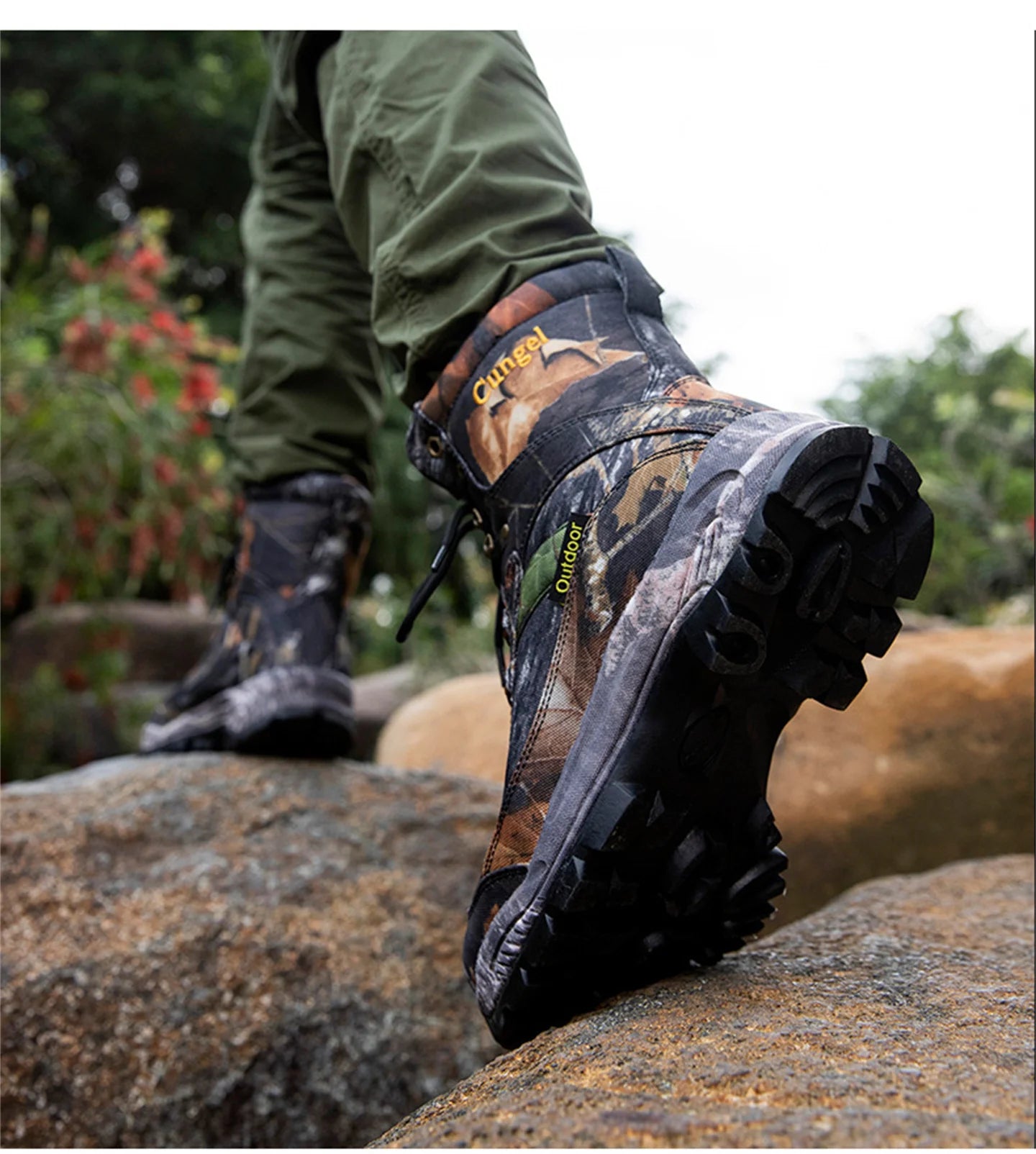 Men's High Top Camouflage Hunting Boots Breathable Tactical Shoes Outdoor Hiking Wear-Resistant Waterproof Mountaineering Boots