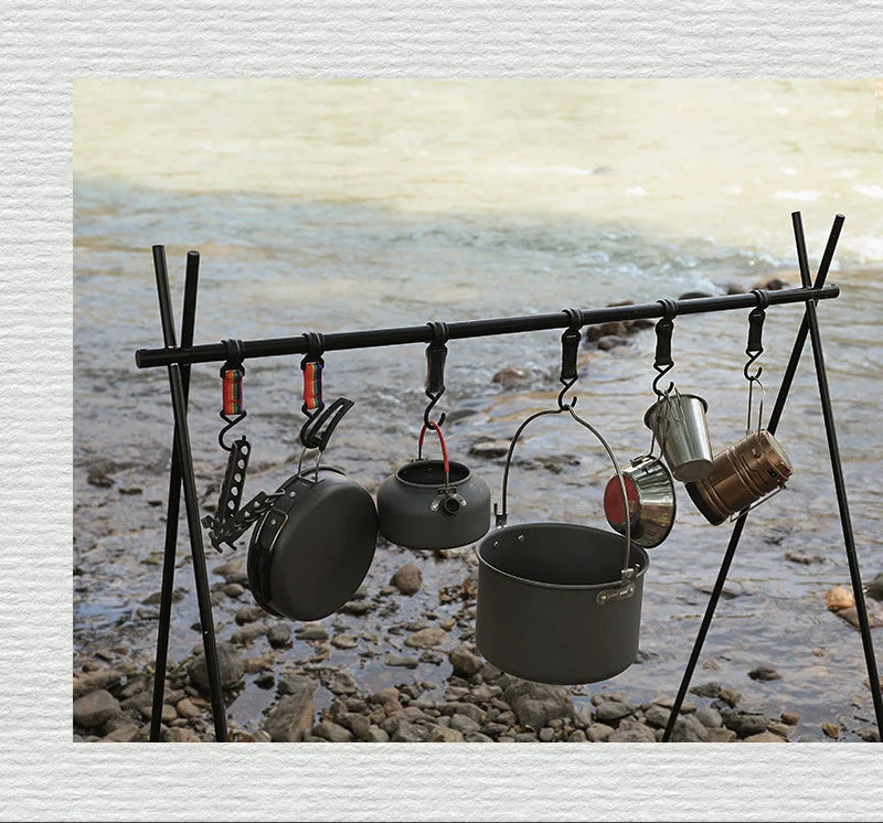 Outdoor Folding Hanging Rack, Camping Cookware and Tableware Storage Hook Rack for Outdoor Hiking, Picnic