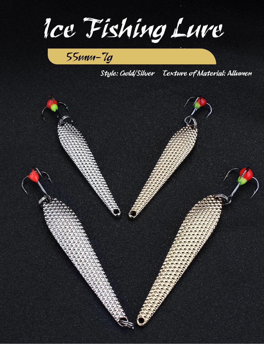 FTK 55mm 70mm Ice Fishing Lure Jigs Spoon 5g/12g Balancers Hard Fishing Bait With Treble Hook for Winter Pesca Fishing Tackle