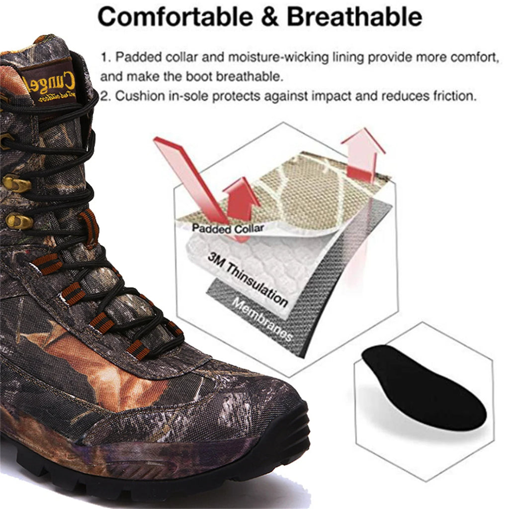 Men's High Top Camouflage Hunting Boots Breathable Tactical Shoes Outdoor Hiking Wear-Resistant Waterproof Mountaineering Boots