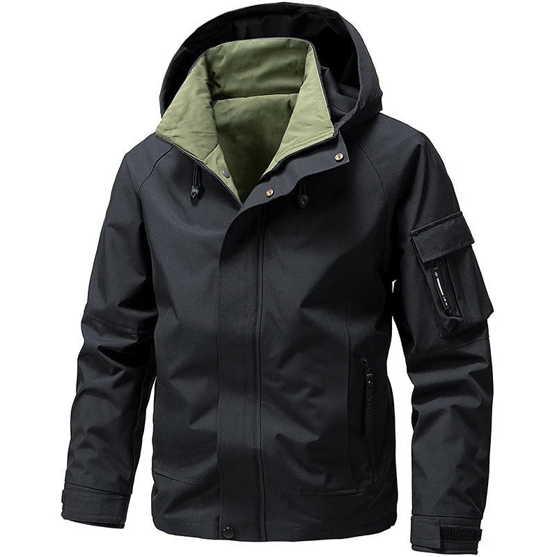 Men's Hiking Jacket Waterproof Hooded Zip Up Jacket Lightweight Spring and Autumn Outerwear Coats Men Camping Trekking Clothes