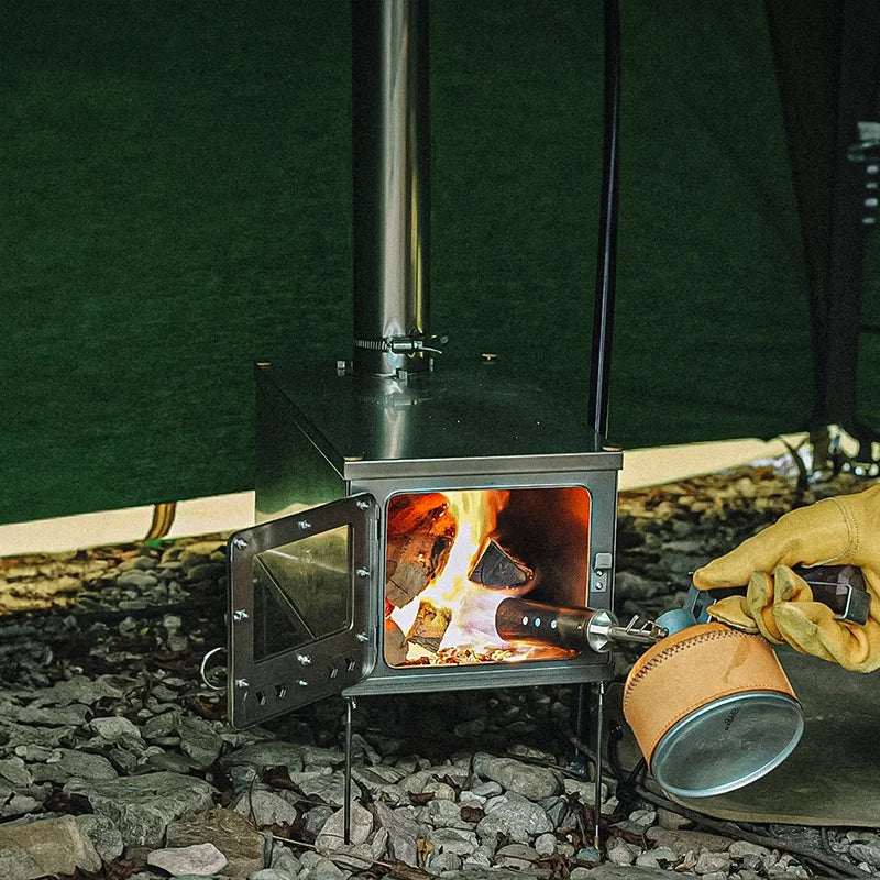 Foldable  Tent Stove Lightweight Titanium Alloy Combustion Durable Portable Foldable Charcoal Fire Wood Burning Outdoor Camping