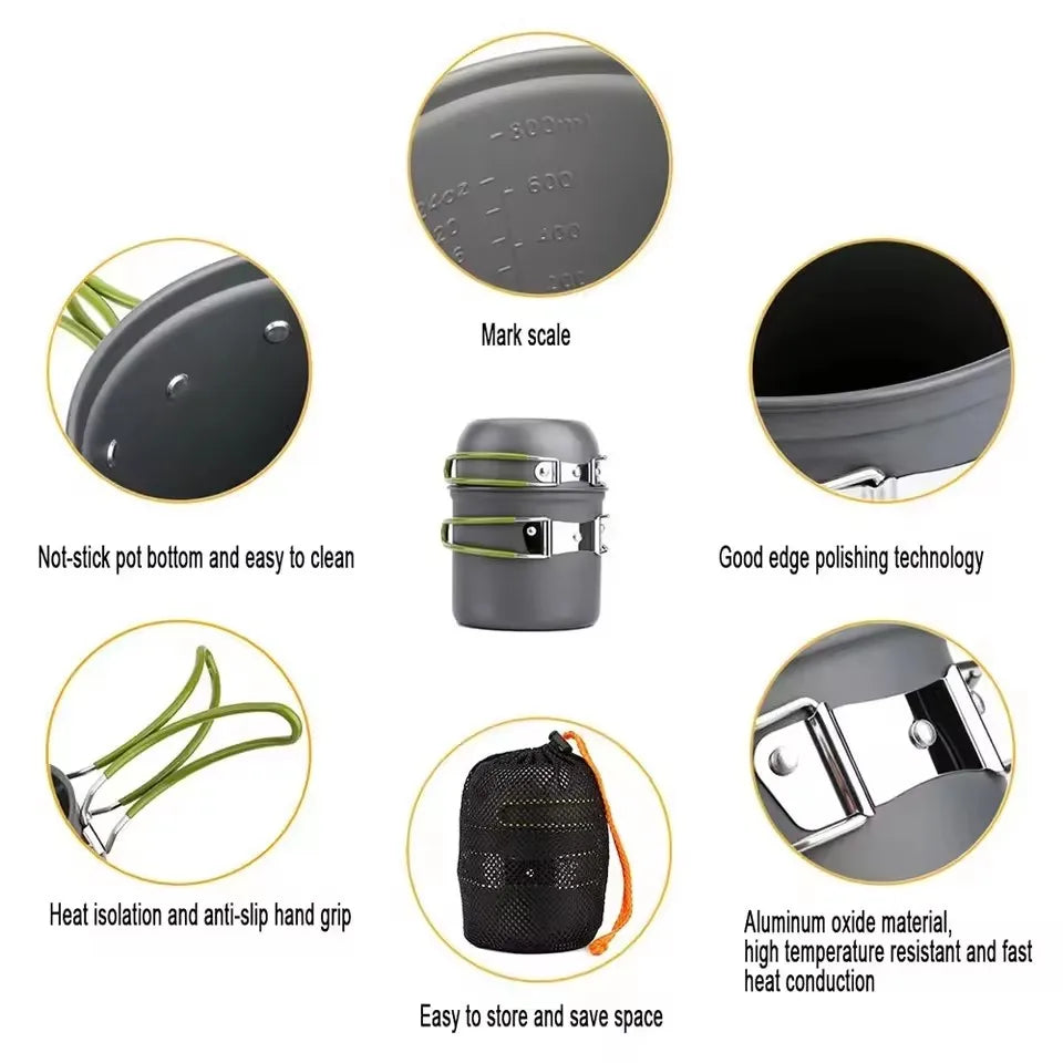 Ultralight Camping Cookware Mess Kit Camping Pot Set Outdoor Cooking Tableware for Hiking Trekking Picnic Fishing Mountaineering