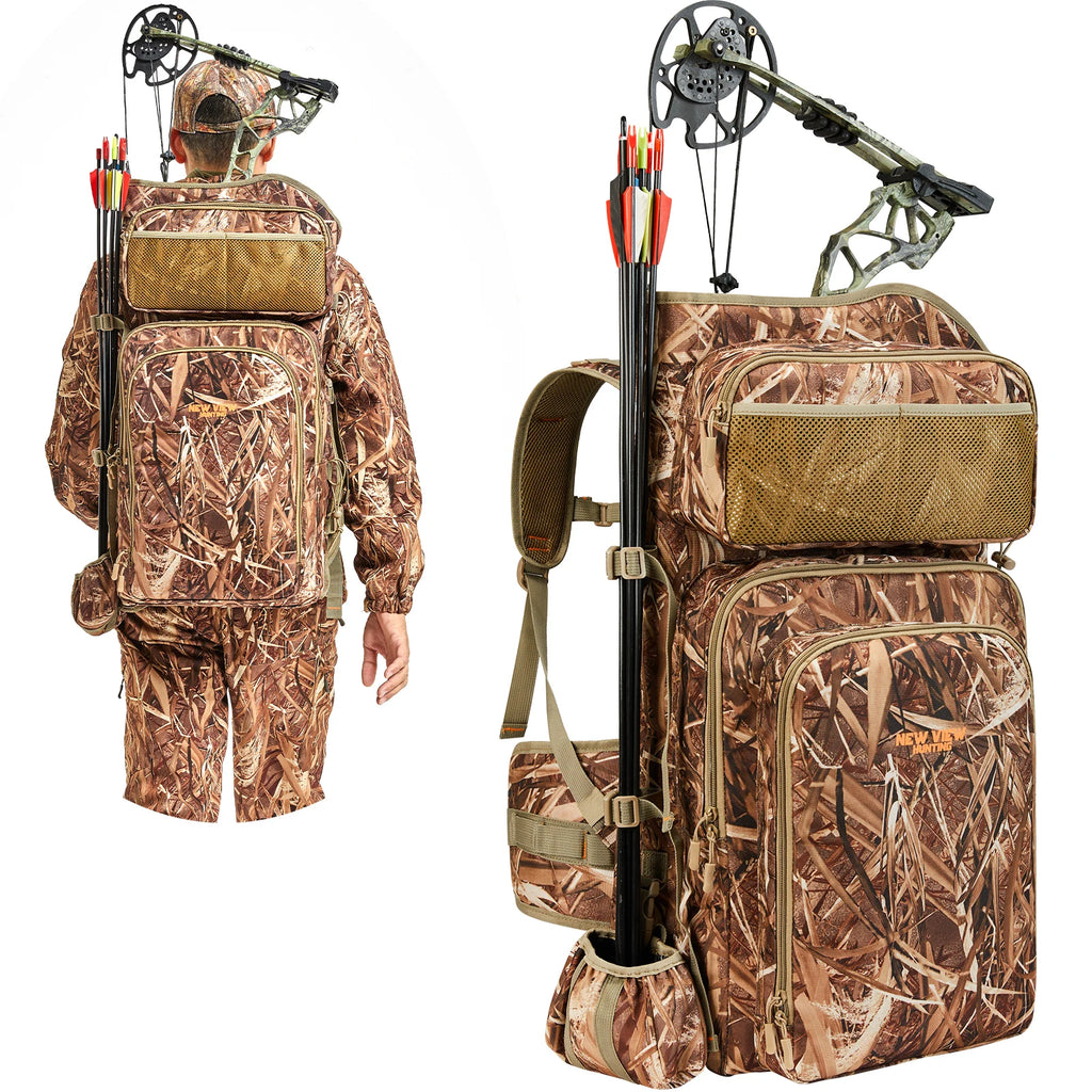 Camo Bow Hunting Backpack for Men，Saddle Hunting Back Pack with Bow Holder, Elk and Deer Hunting Bag