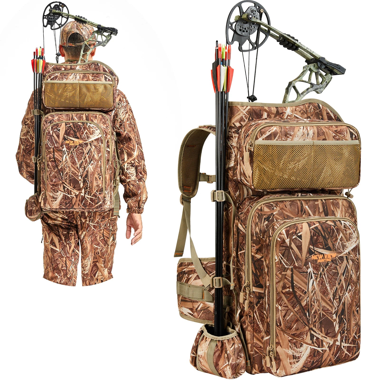Camo Bow Hunting Backpack for Men，Saddle Hunting Back Pack with Bow Holder, Elk and Deer Hunting Bag