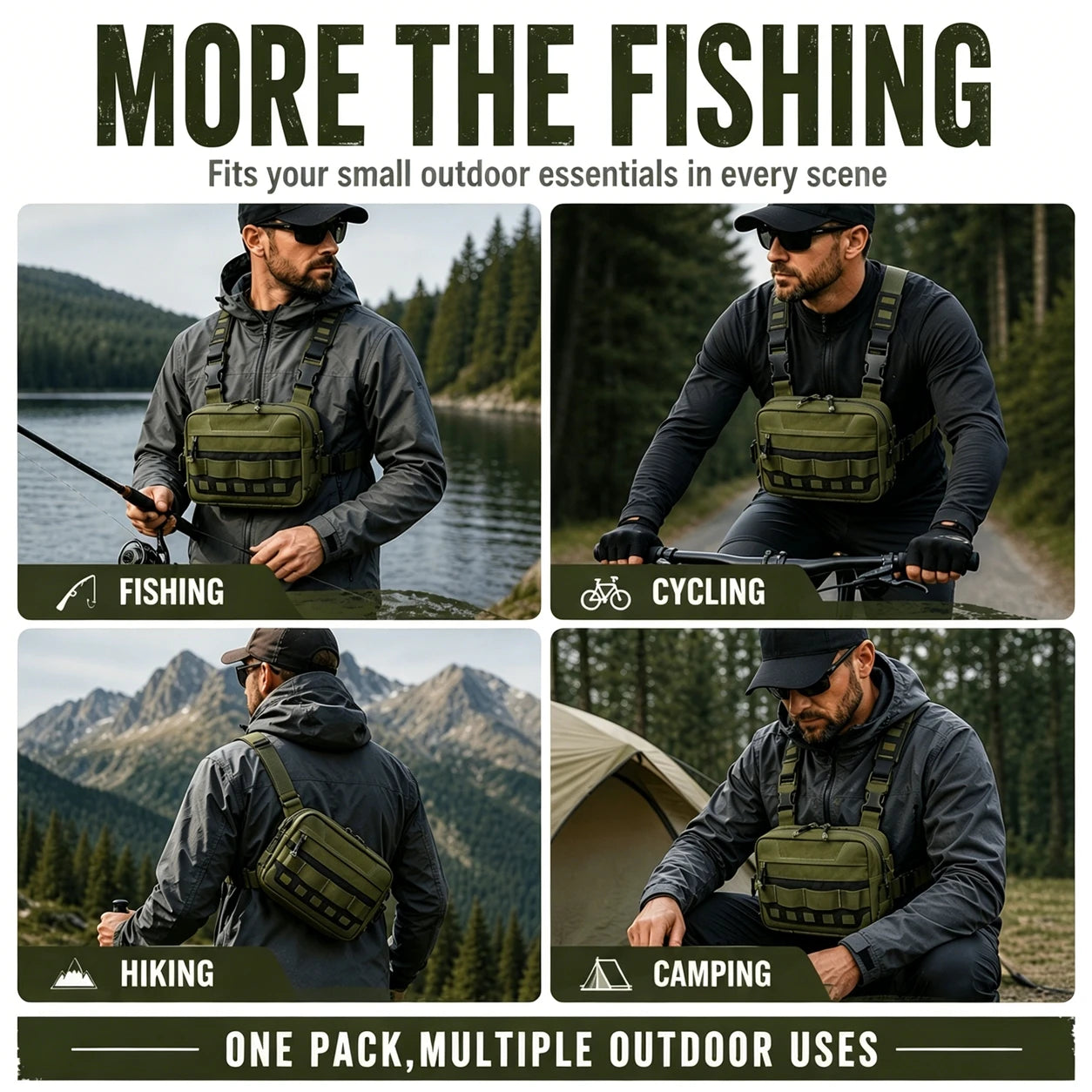 Chest Bag Fishing Waist Bag Fishing Quick Access Lure Fishing Bag Outdoor MOLLE Tackle Bag for Hiking Camping Cycling