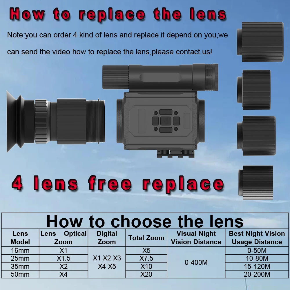 Hunting sight 1.4-inch screen, camera/video, COMS imaging, optical technology 5x magnification, visible up to 400 meters