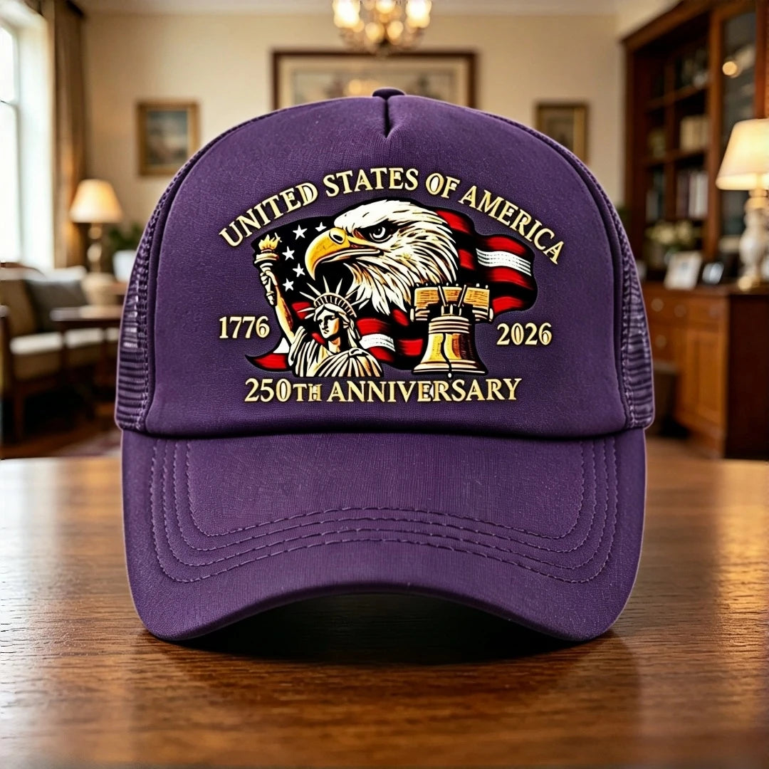 US 250th Anniversary 1776-2026 Trucker Hat Eagle Print Mesh Baseball Cap