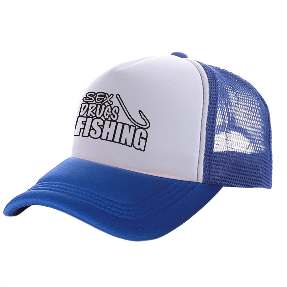 Fish Fishing Man Trucker Caps Men Cool Fisherman Fish Hook Hats Baseball Cap Summer Outdoor Sun Mesh Caps MZ-482