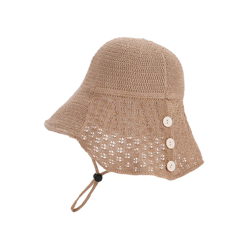 Hand-Woven Hollow-Out Fisherman's Hat with Button Design - Breathable and Comfortable - Sun Protection Hat for Daily Commuting and Beach Vacations - Holiday Gift