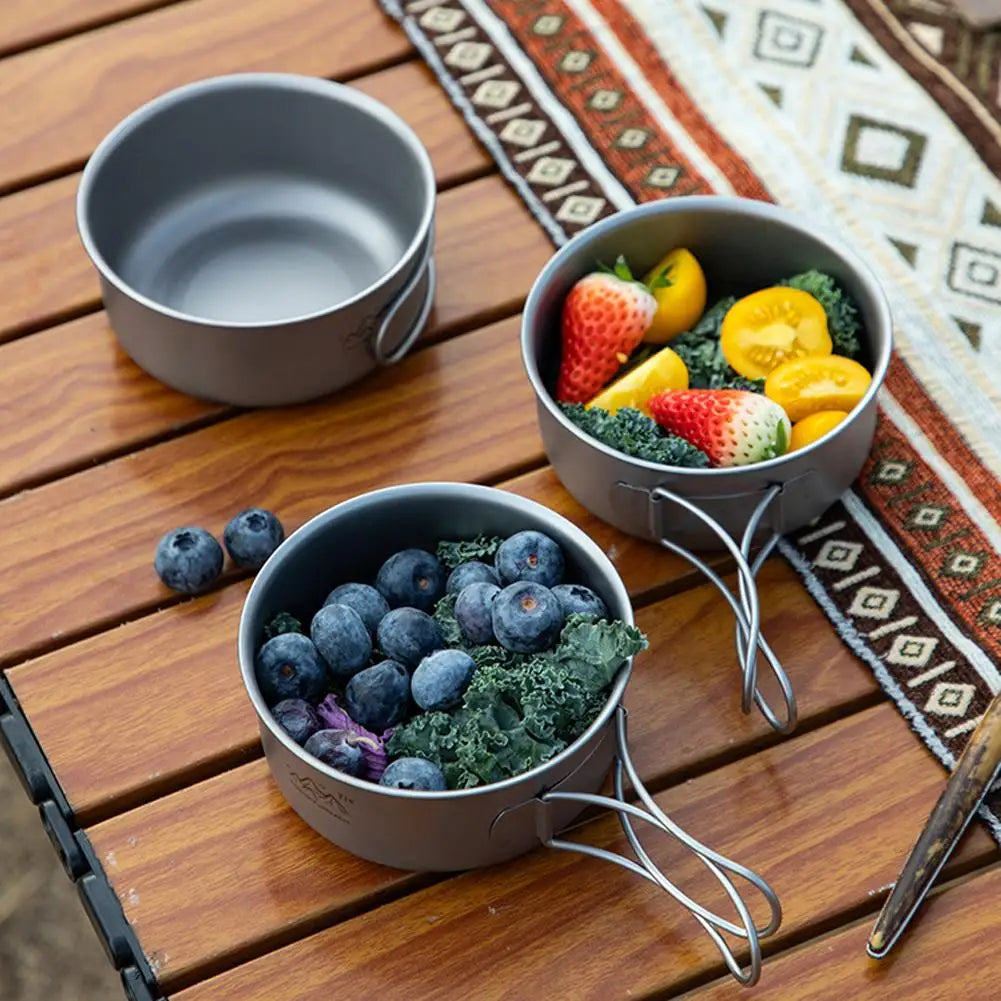 Titanium Camping Cookware Set Ultralight Pot Pan Bowl with Handle for Backpacking Hiking Outdoor Picnic Cooking Utensils