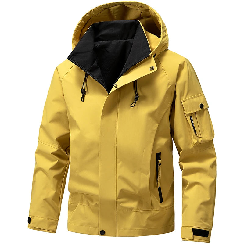 Men's Hiking Jacket Waterproof Hooded Zip Up Jacket Lightweight Spring and Autumn Outerwear Coats Men Camping Trekking Clothes