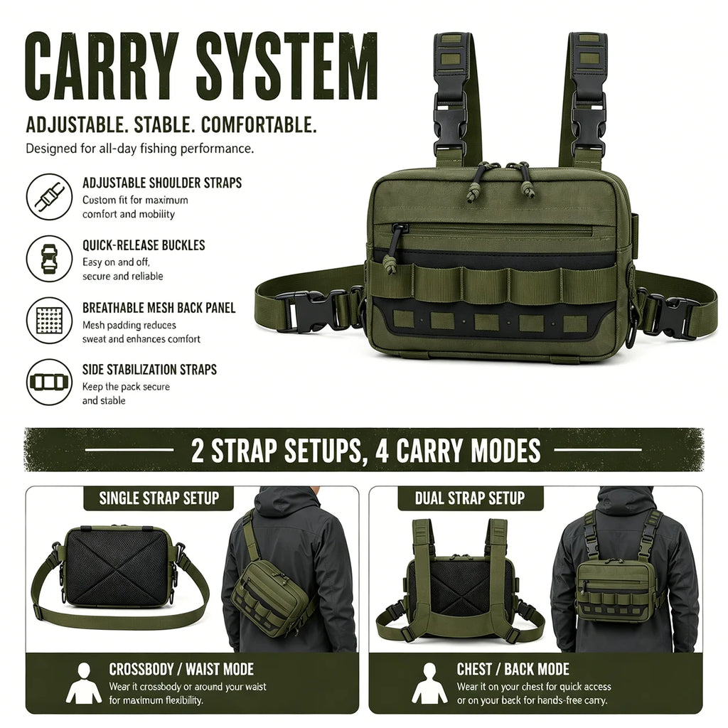 Chest Bag Fishing Waist Bag Fishing Quick Access Lure Fishing Bag Outdoor MOLLE Tackle Bag for Hiking Camping Cycling