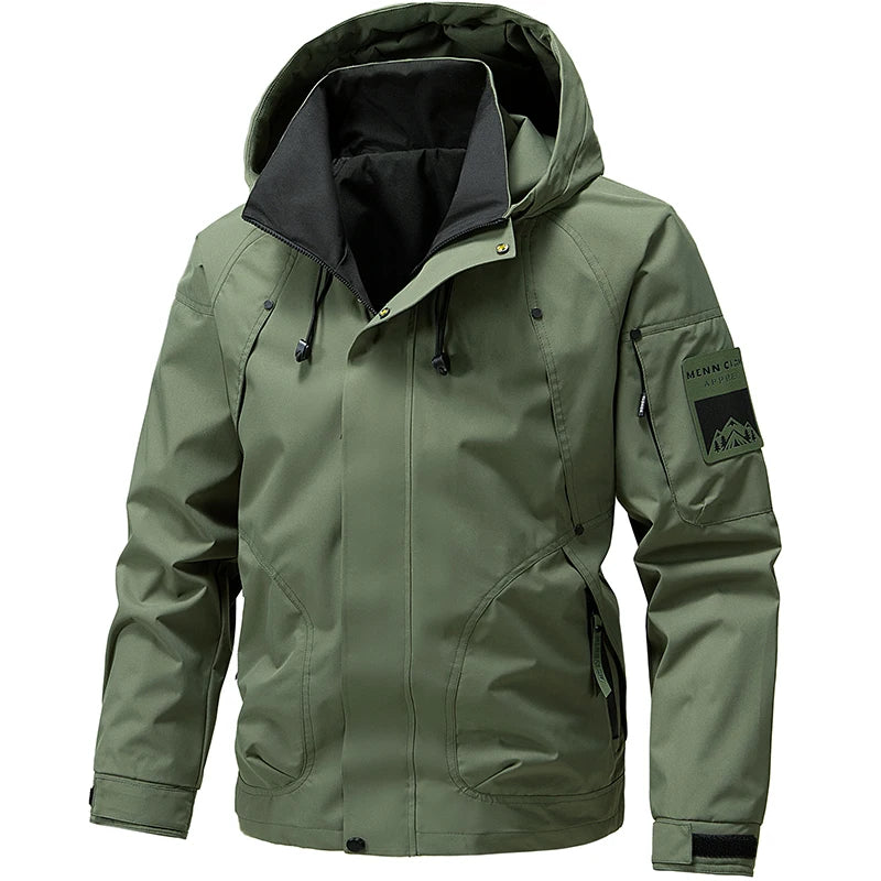 Men's Hiking Jacket Waterproof Hooded Zip Up Jacket Lightweight Spring and Autumn Outerwear Coats Men Camping Trekking Clothes